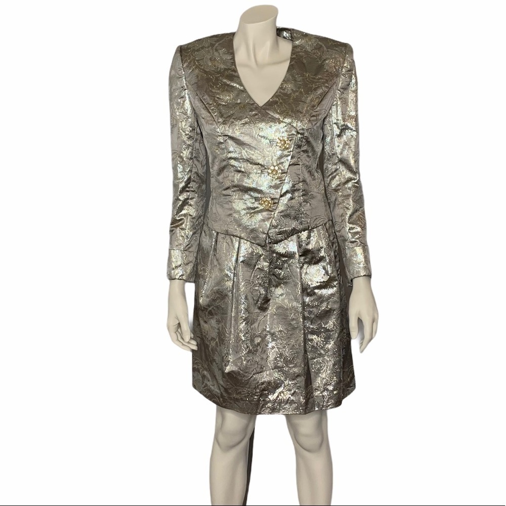 Vintage Victor Costa metallic 2 piece skirt suit size 4